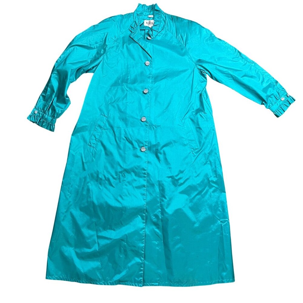 Vintage Totes Rain Jacket Trench‎ Coat Women's Size 16 Ruffle Collar Nylon FLAW